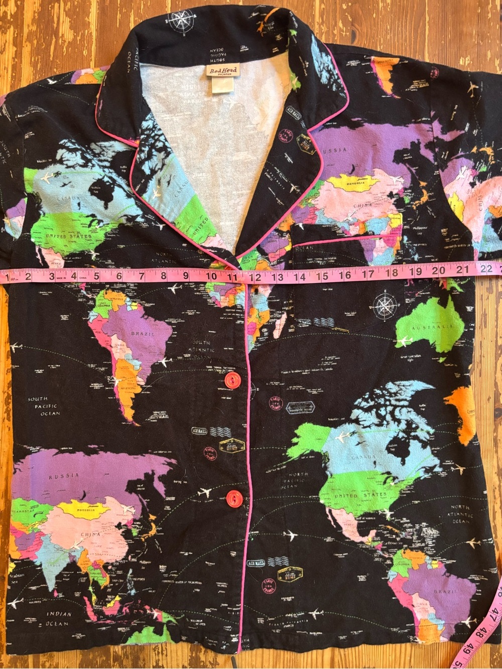 BedHead vintage Black World Map Pajama Set with Multicolor Print. Medium - Picture 6 of 16